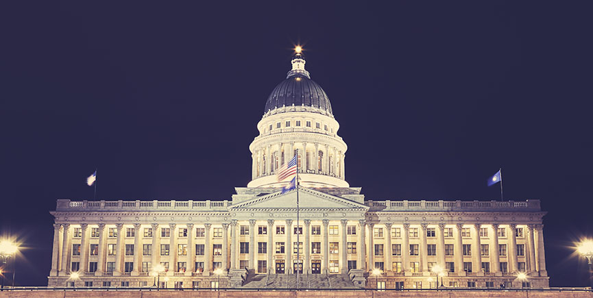Utah State Capitol building in Salt Lake City at night, USA.